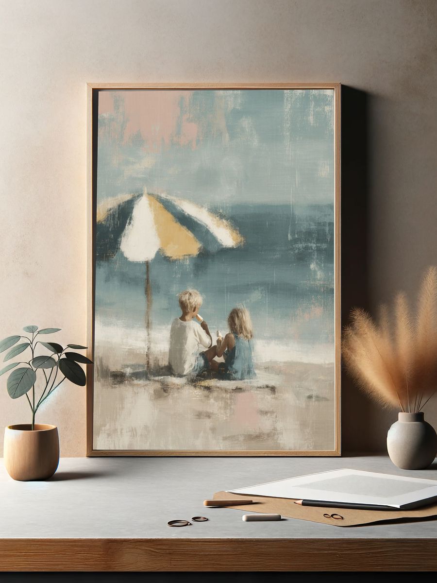 Beach Children Impressionist Poster. — room view 2
