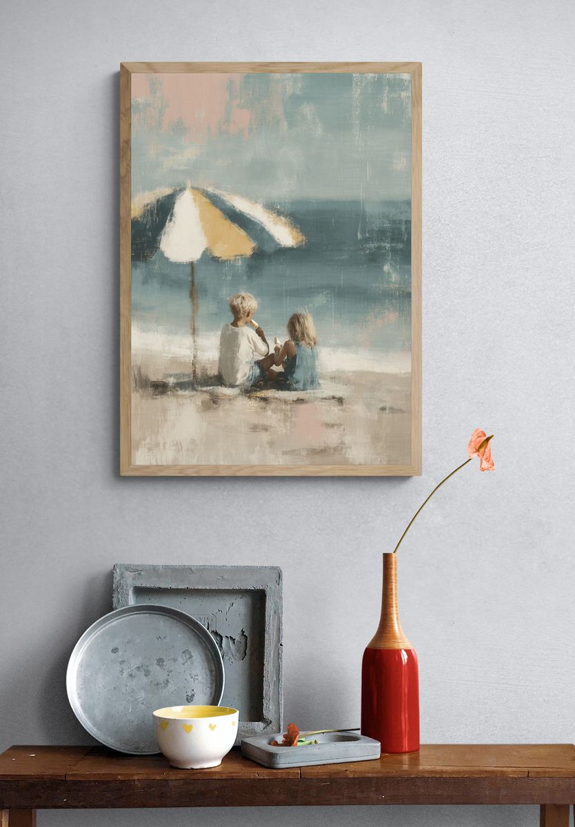 Beach Children Impressionist Poster. — room view 3