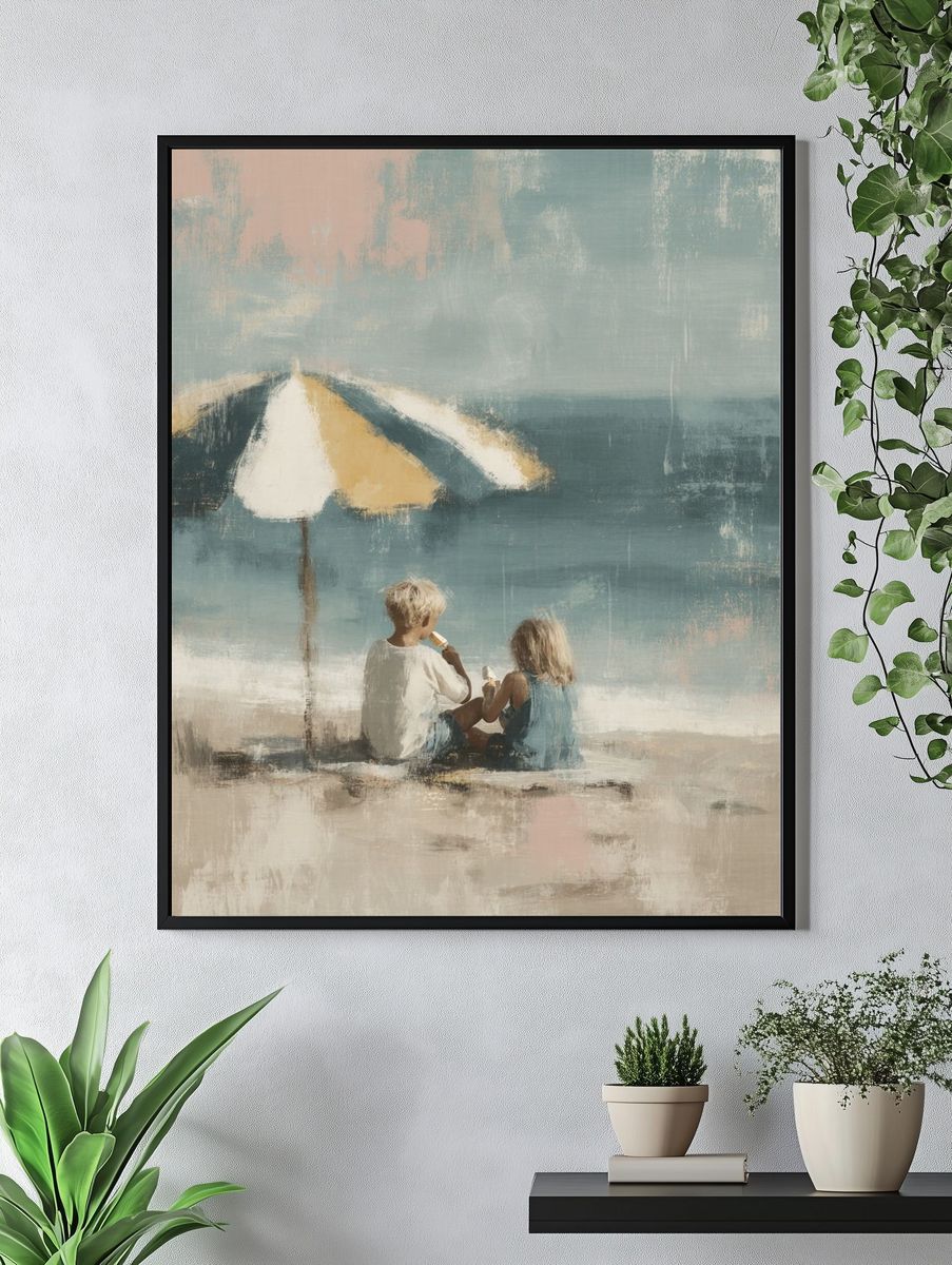 Beach Children Impressionist Poster. — room view 4