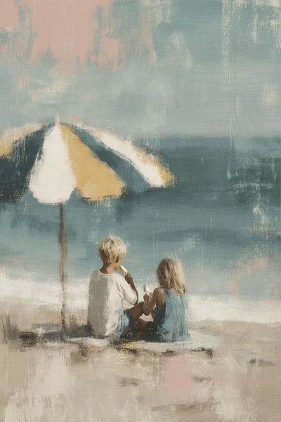 Beach Children Impressionist Poster.