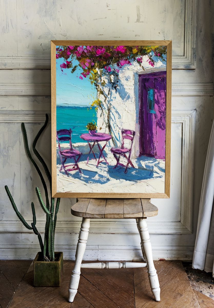 Seaside Terrace Impressionist Poster. room preview