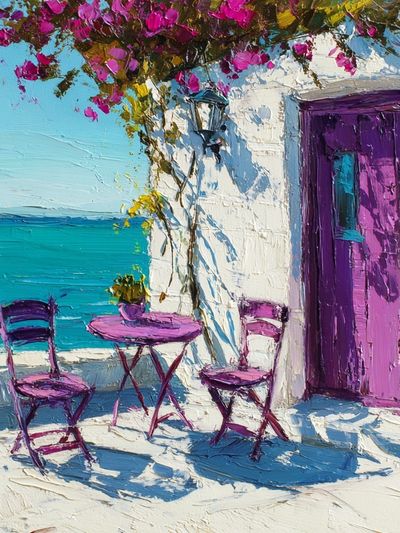 Seaside Terrace Impressionist Poster.