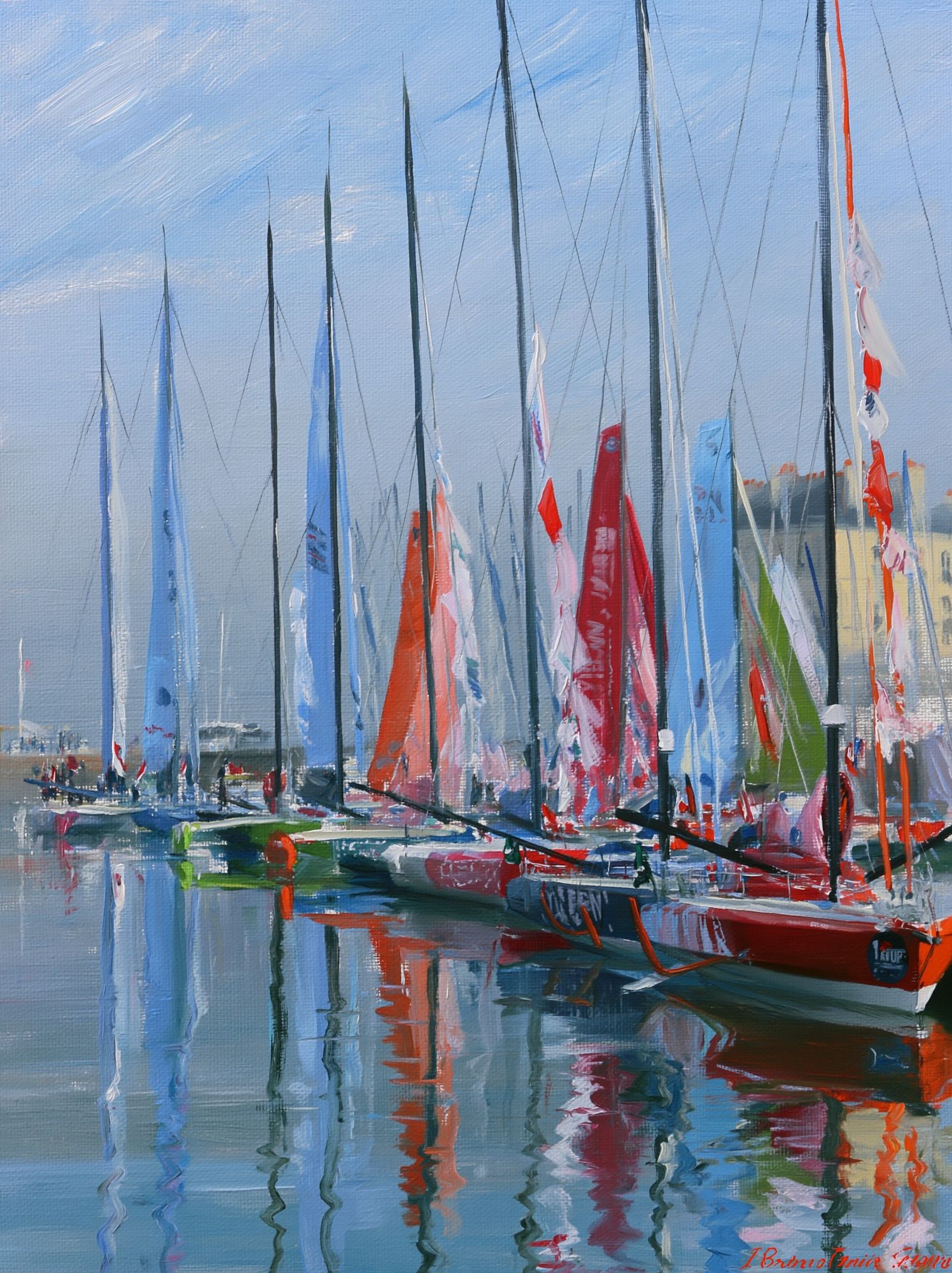 Sailboats Harbor Impressionism Poster. poster — fine-art art