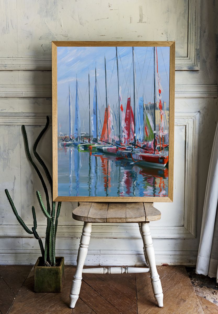 Sailboats Harbor Impressionism Poster. — room view 1