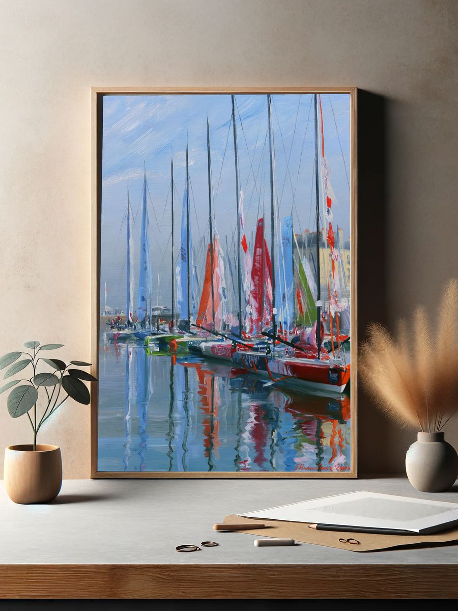 Sailboats Harbor Impressionism Poster. — room view 2