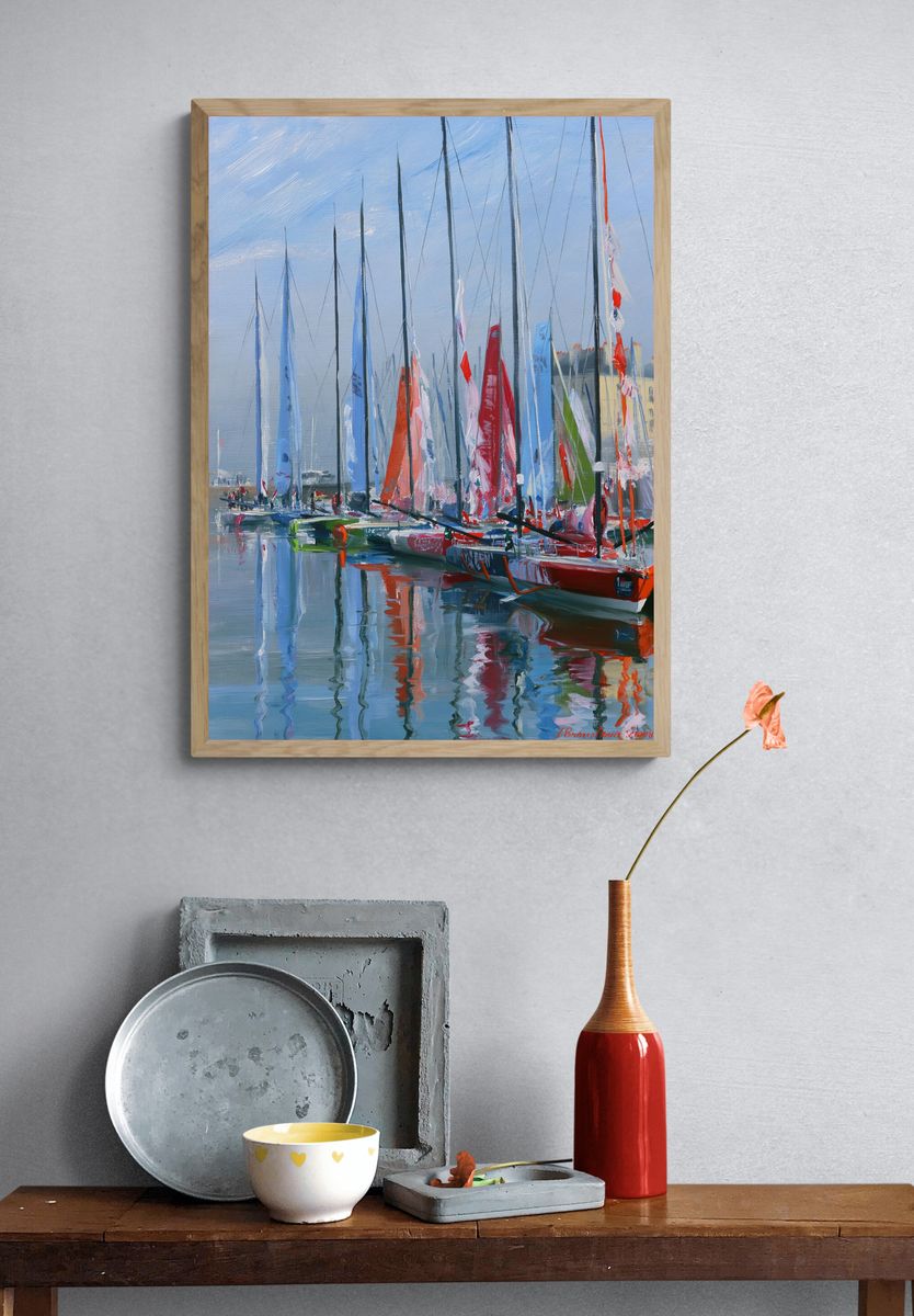Sailboats Harbor Impressionism Poster. — room view 3