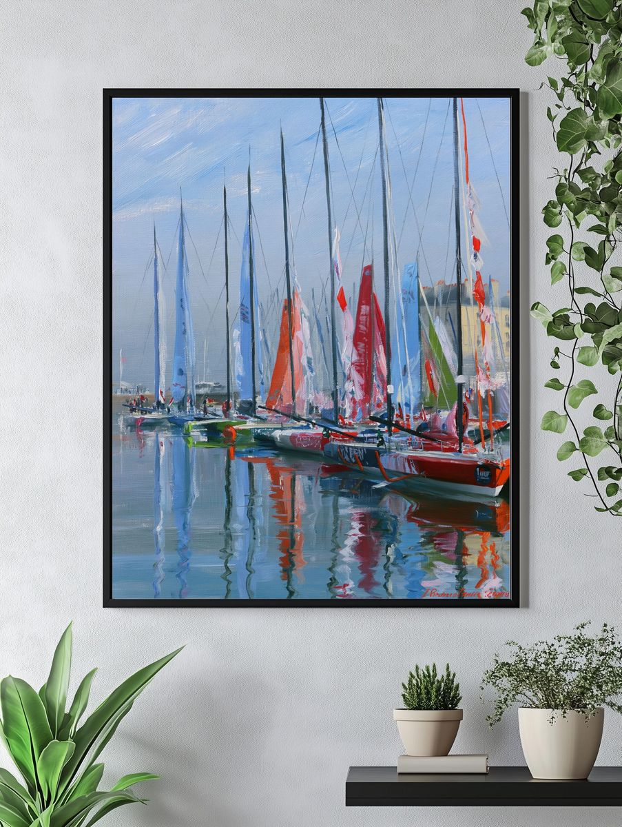 Sailboats Harbor Impressionism Poster. — room view 4
