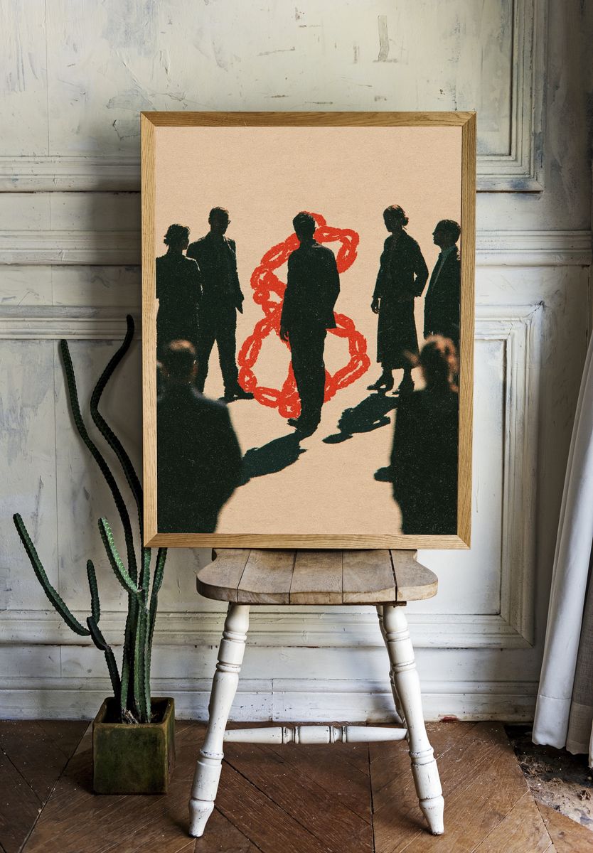 Silhouetted Crowd with Red Chain Print. — room view 1