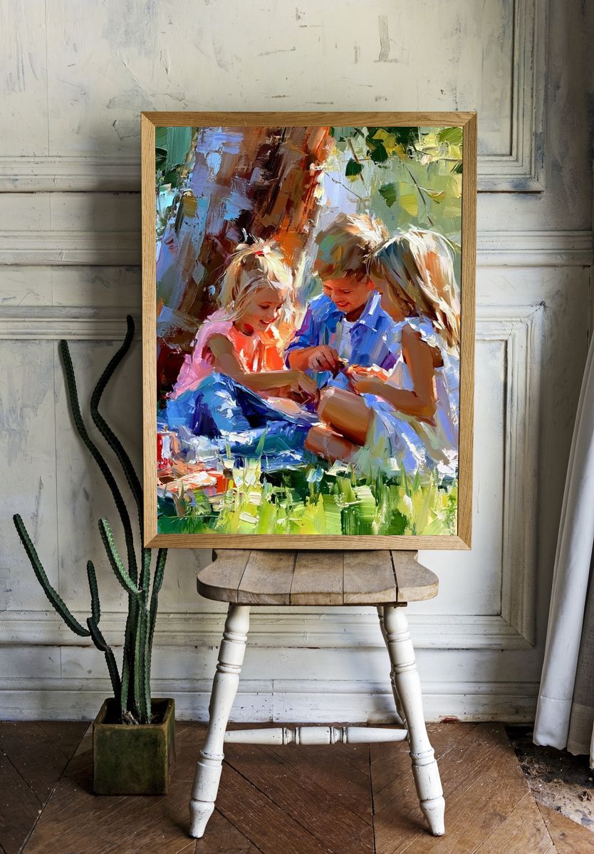 Children Picnic Impressionist Poster. room preview