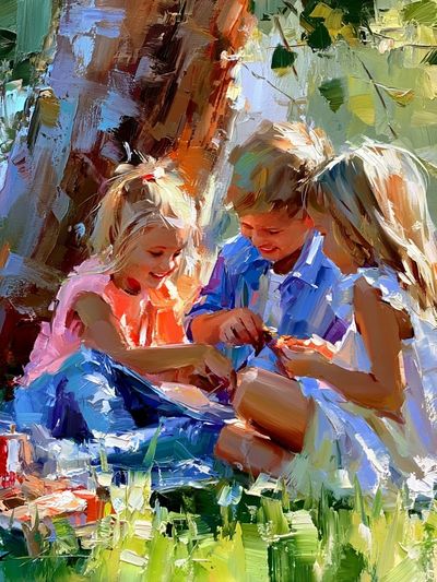 Children Picnic Impressionist Poster.