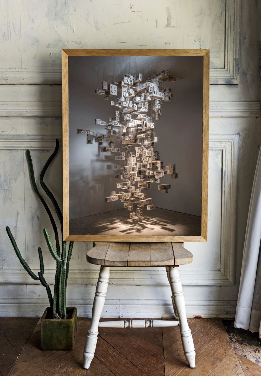 Suspended Letter Sculpture Print. — room view 1