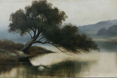 Misty Lakeside Tree Fine-Art Print. poster