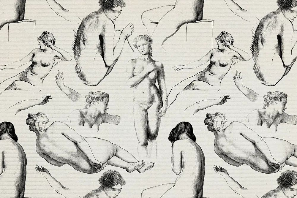 Female nude patterned background illustration. poster — fine-art art