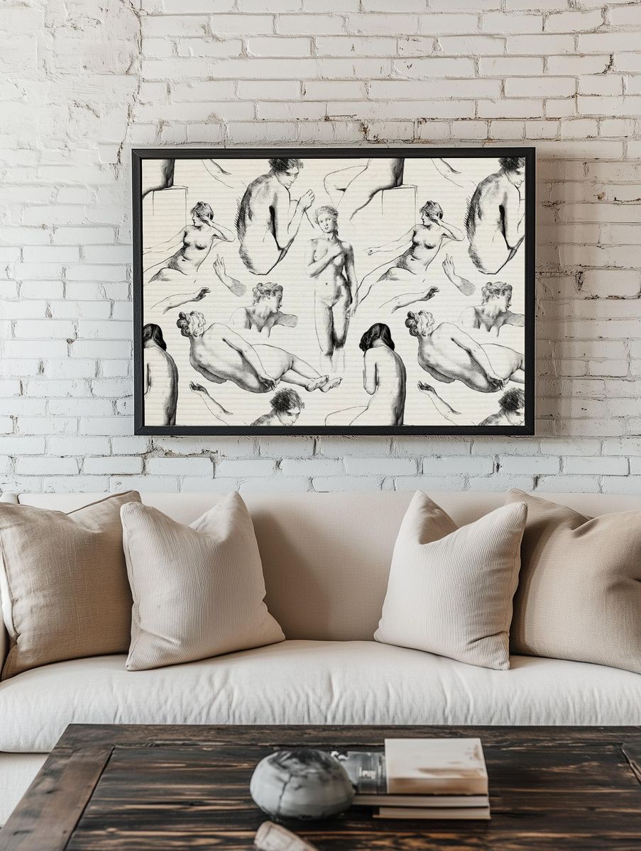 Female nude patterned background illustration. room preview
