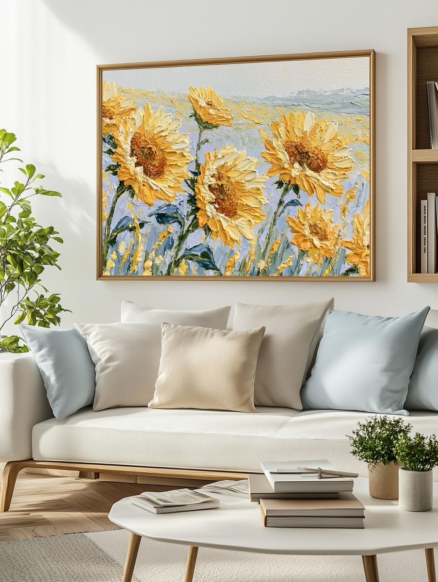 Sunflower Field Impressionist Poster. — room view 2