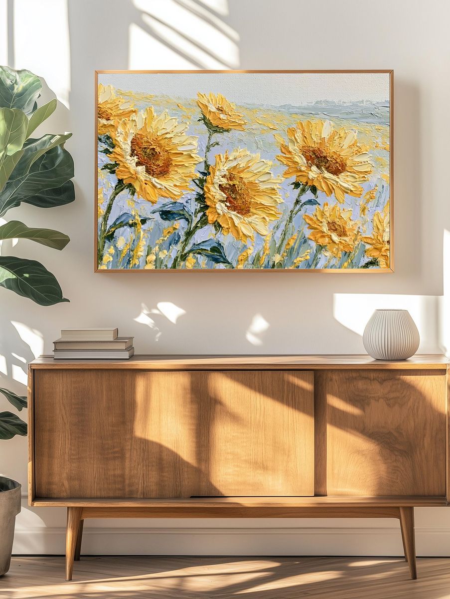 Sunflower Field Impressionist Poster. — room view 3