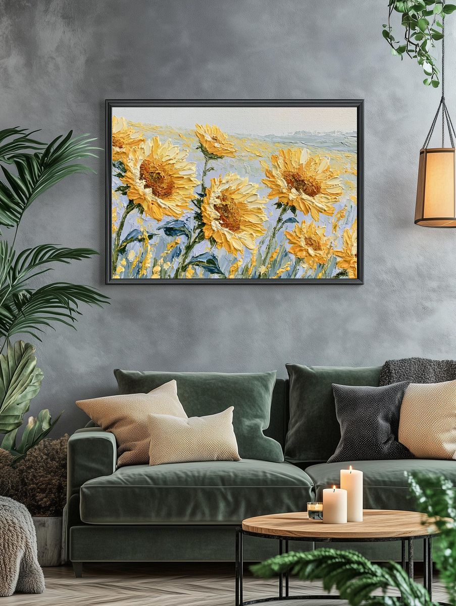Sunflower Field Impressionist Poster. — room view 4