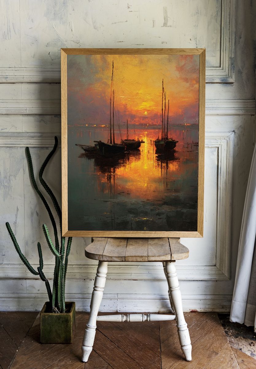 Sunset Sailboats Impressionist Poster. room preview