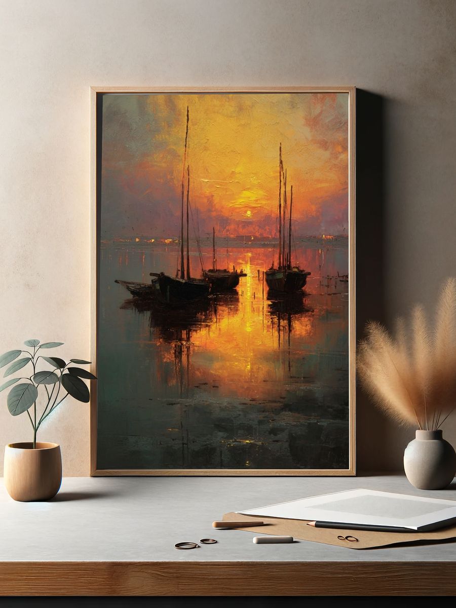 Sunset Sailboats Impressionist Poster. — room view 2