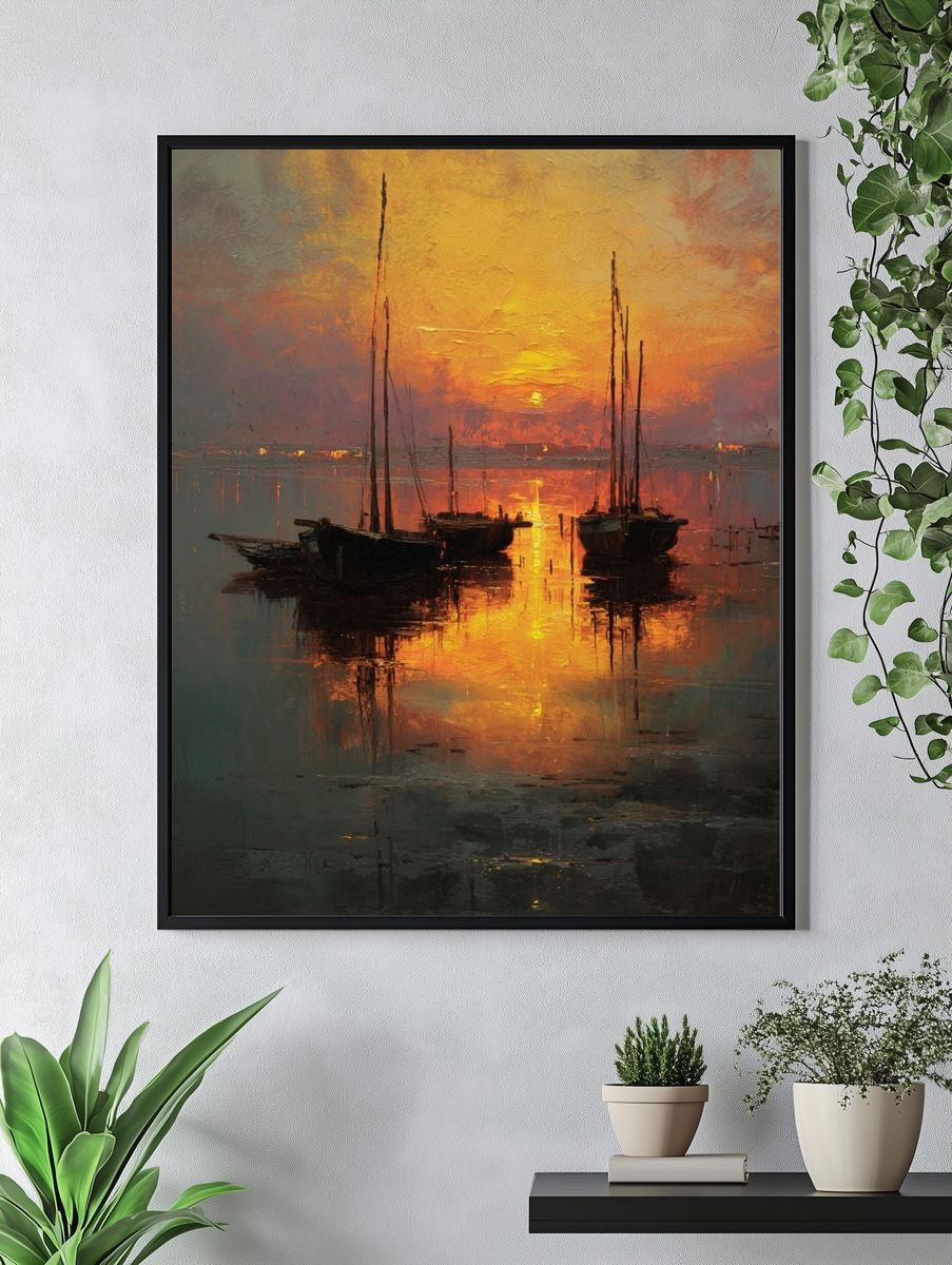 Sunset Sailboats Impressionist Poster. — room view 4