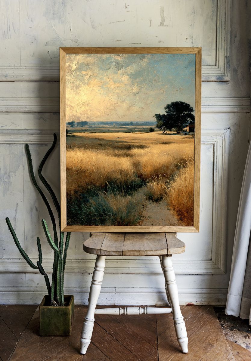 Golden Meadow Landscape Print. — room view 1