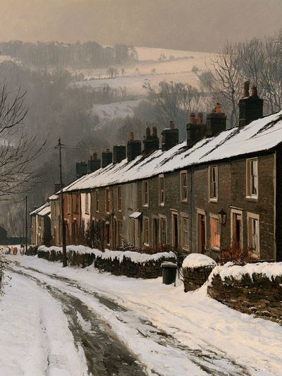 Snowy Village Lane — Fine-Art Print.