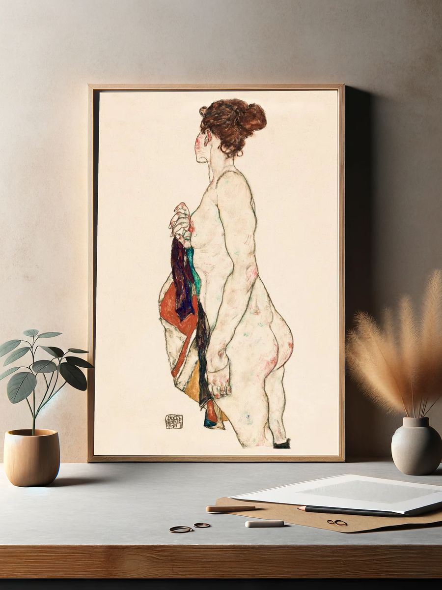 Standing Nude woman Patterned Robe. — room view 2