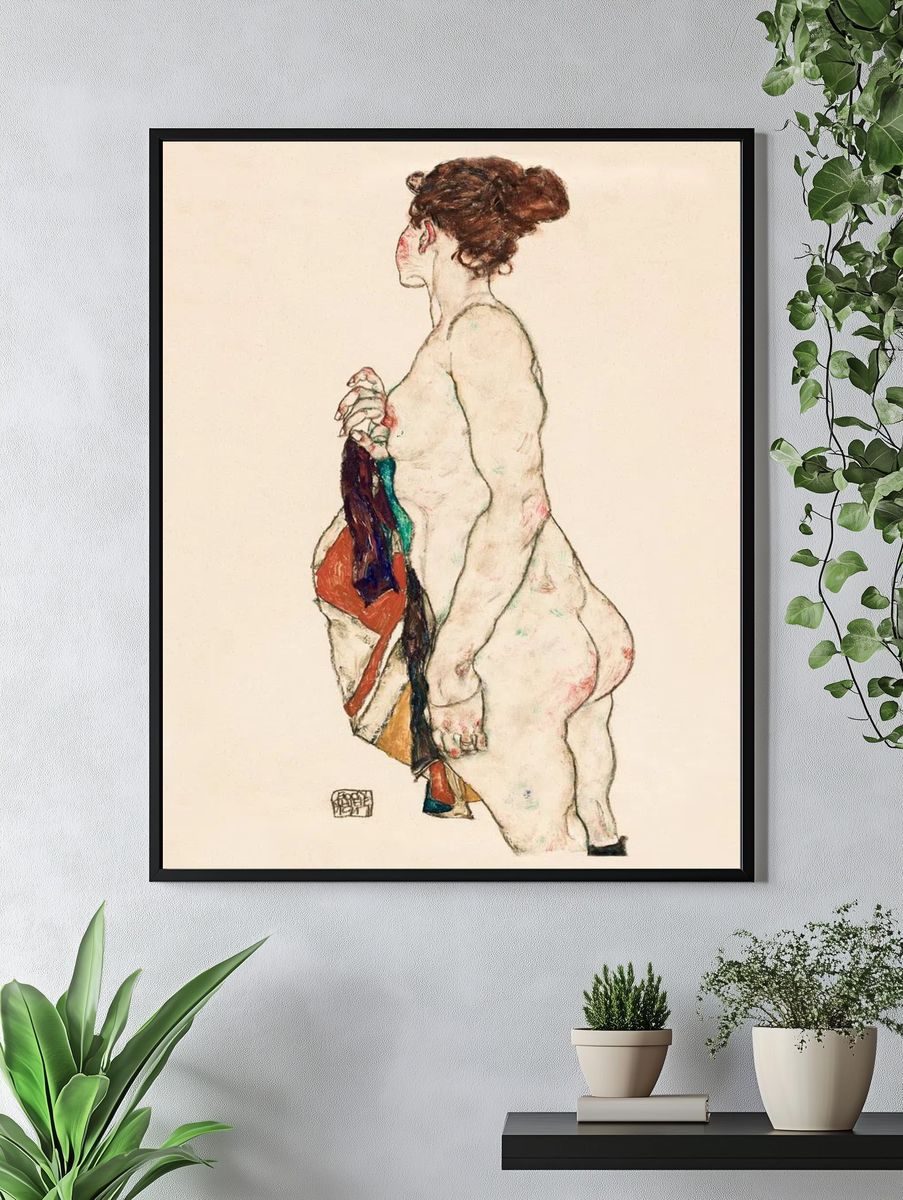 Standing Nude woman Patterned Robe. — room view 4