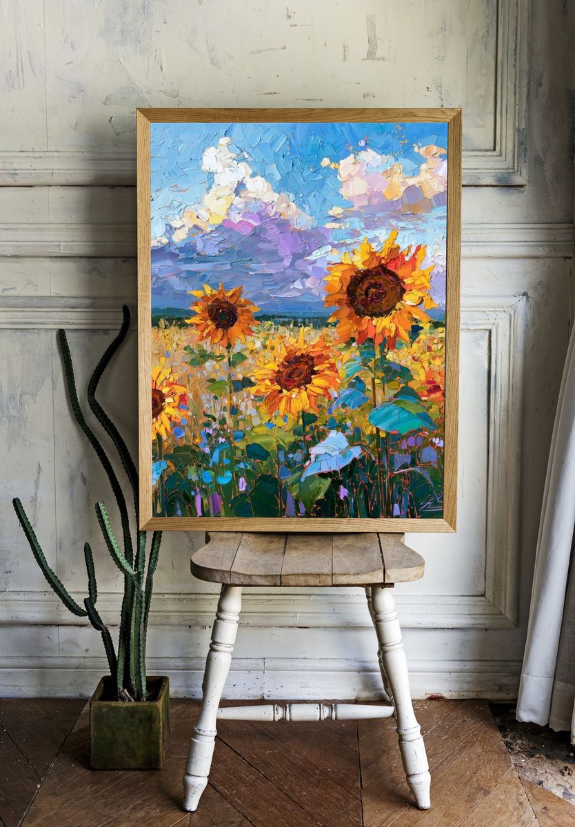 Sunflower Field Impressionist Poster. room preview