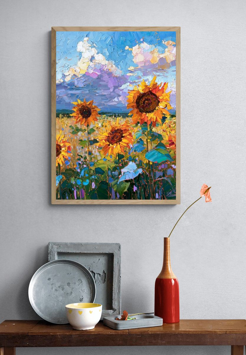 Sunflower Field Impressionist Poster. — room view 3