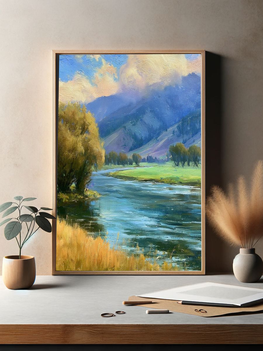 Mountain River Landscape Print. — room view 2