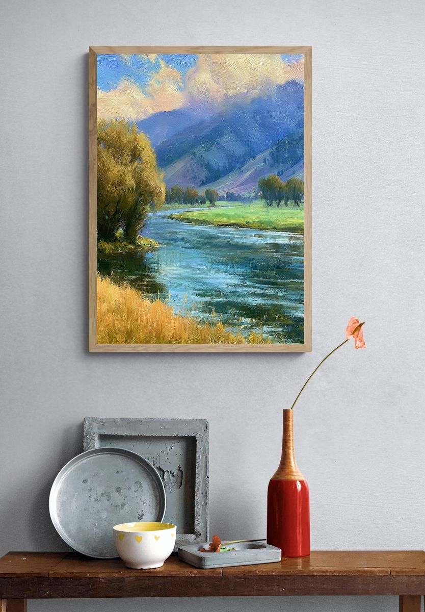 Mountain River Landscape Print. — room view 3