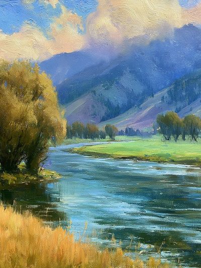 Mountain River Landscape Print.