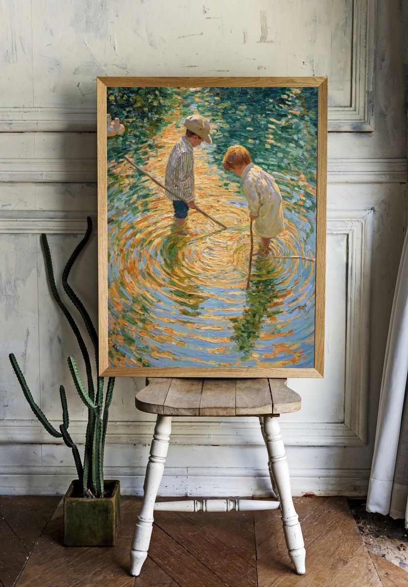 Children in Water — Impressionist Print. room preview