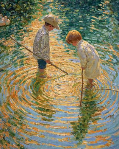 Children in Water — Impressionist Print.