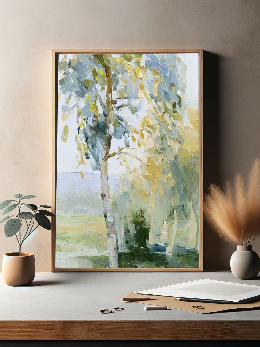 Birch Trees in Soft Light Print. — room view 2