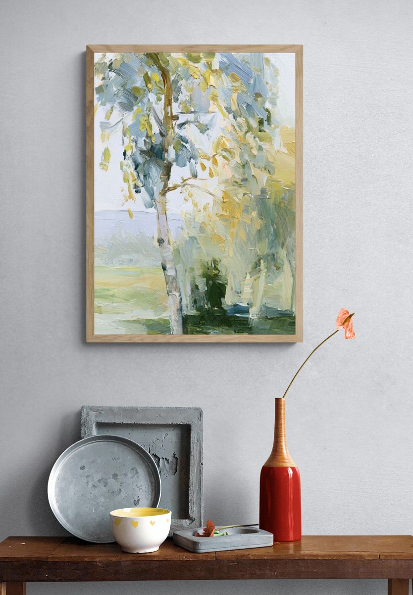 Birch Trees in Soft Light Print. — room view 3