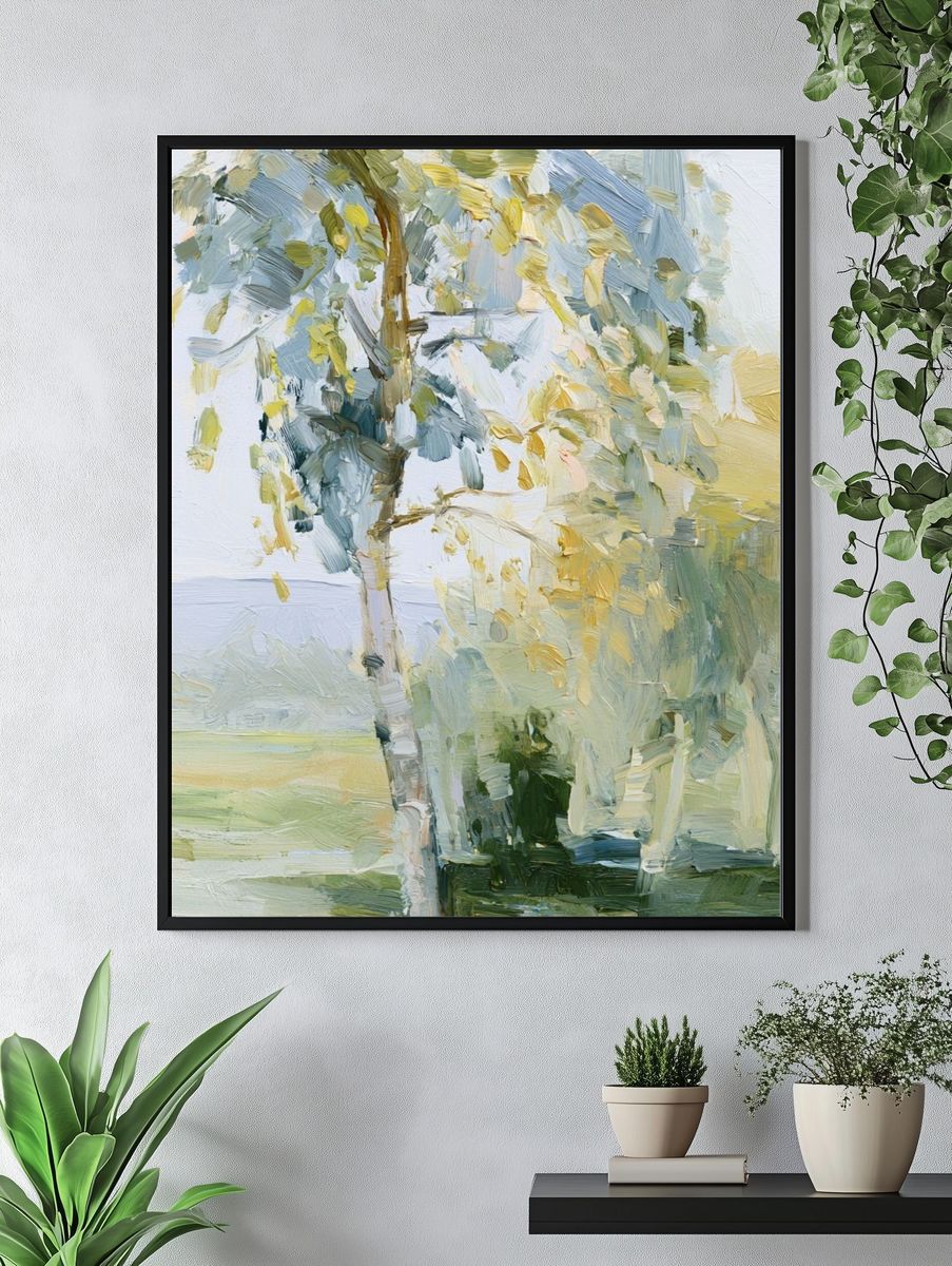 Birch Trees in Soft Light Print. — room view 4