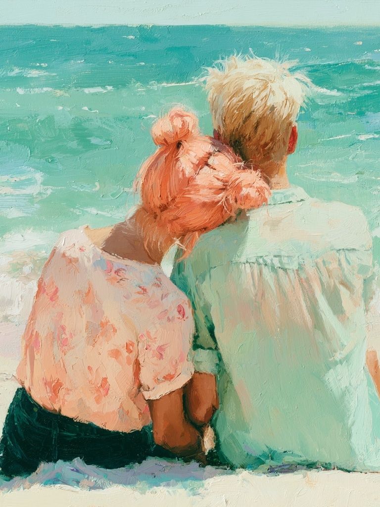 Beach Couple Impressionist Poster. poster — fine-art art
