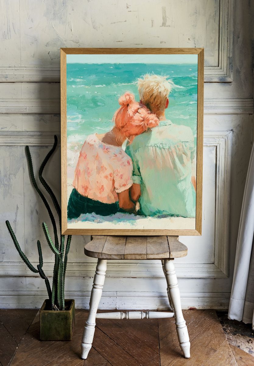 Beach Couple Impressionist Poster. room preview