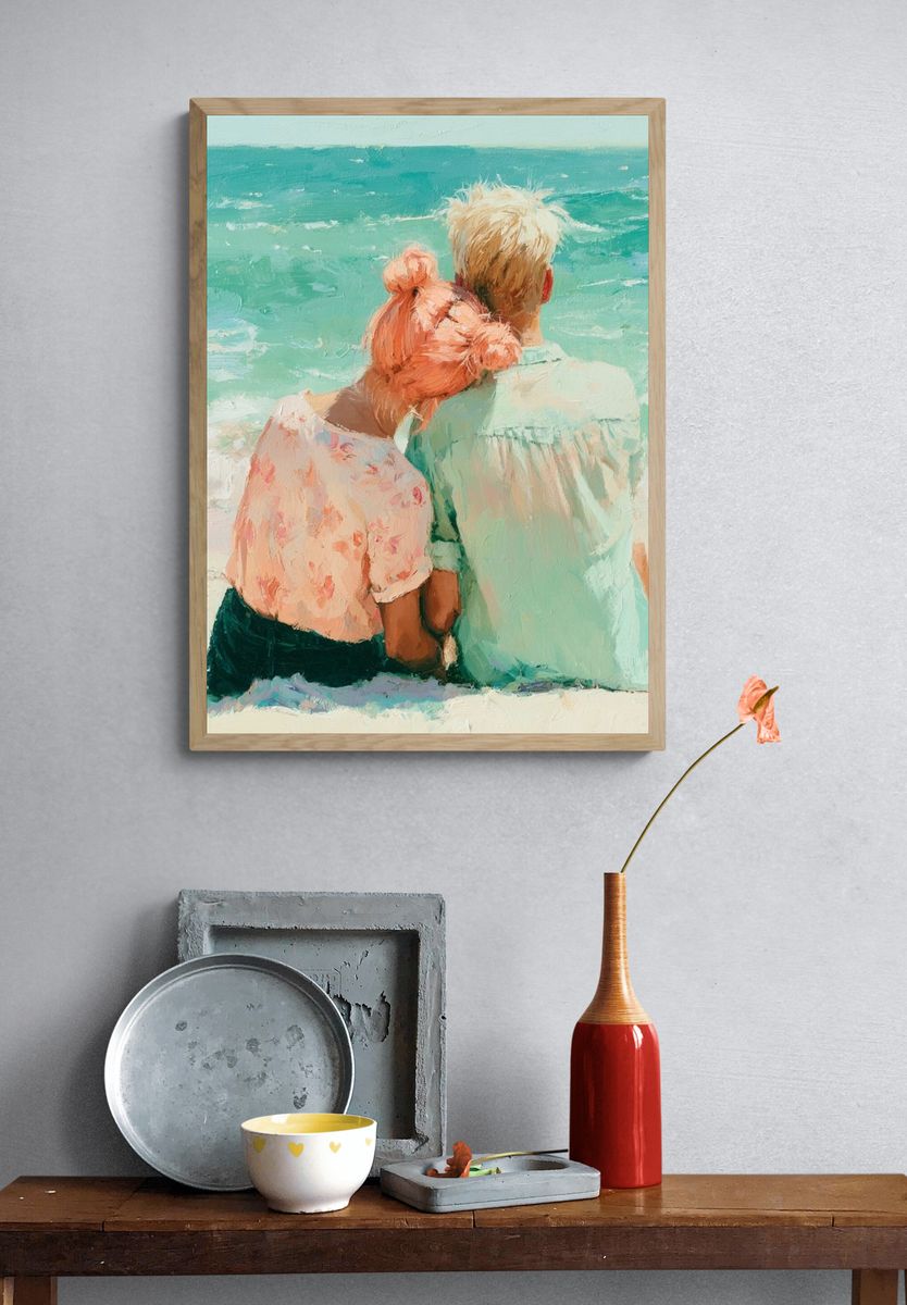 Beach Couple Impressionist Poster. — room view 3