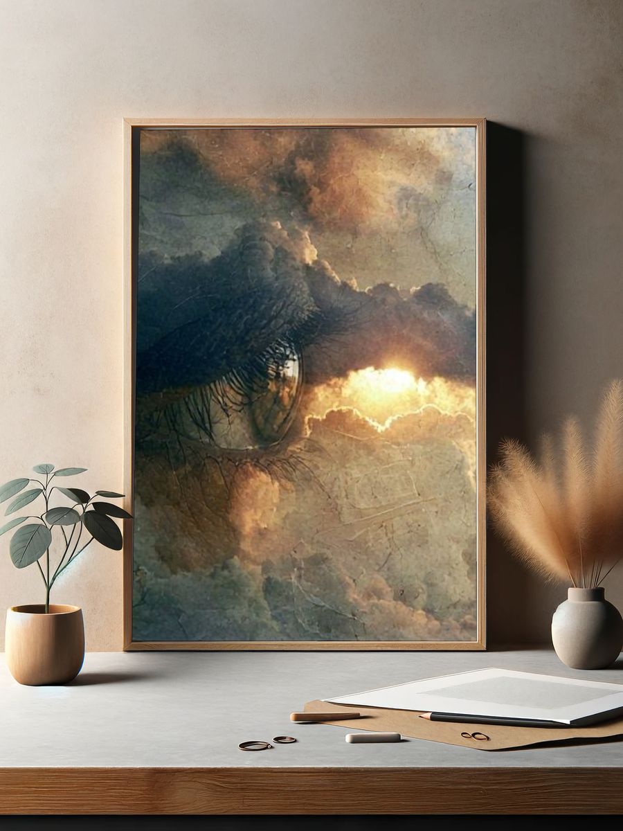 Dreamy Eye in Clouds Poster. — room view 2