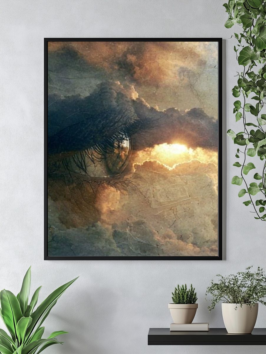 Dreamy Eye in Clouds Poster. — room view 4