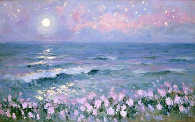 Moonlit Seascape Fine-Art Print. poster