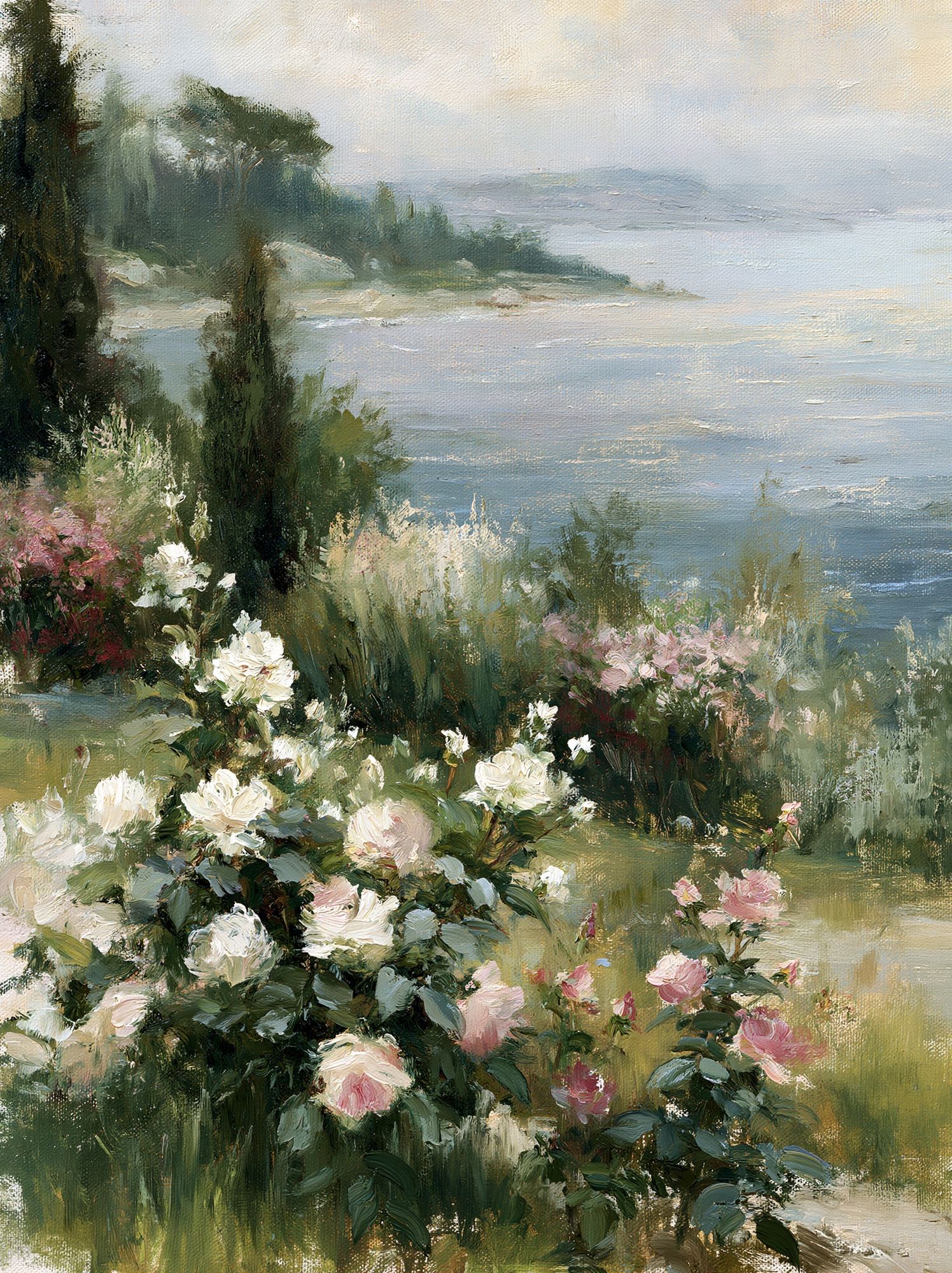 Coastal Roses Impressionist Print. poster — fine-art art