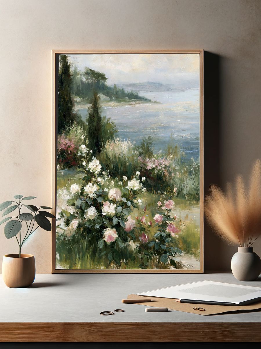 Coastal Roses Impressionist Print. — room view 2