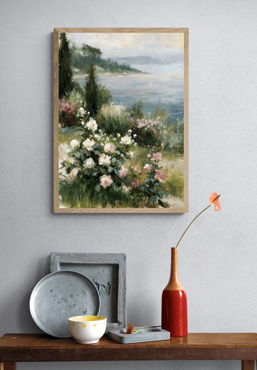 Coastal Roses Impressionist Print. — room view 3