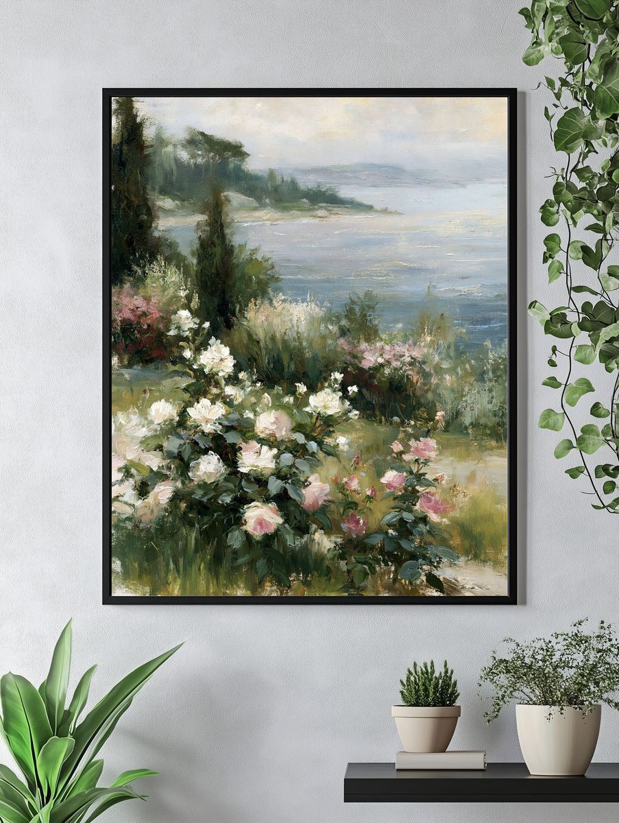 Coastal Roses Impressionist Print. — room view 4