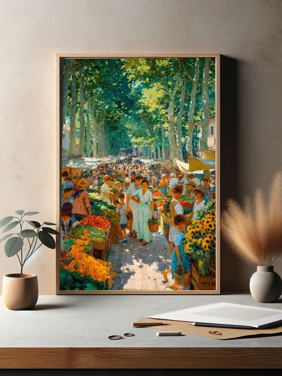 Sunlit Market Avenue Impressionist Poster. — room view 2