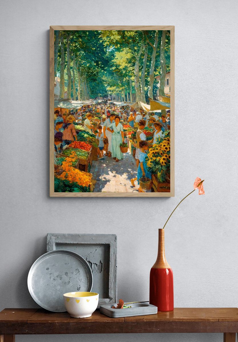 Sunlit Market Avenue Impressionist Poster. — room view 3